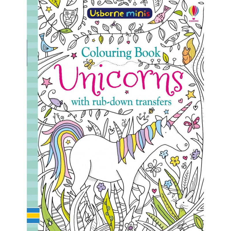 Unicorns colouring book with rub-down transfers – Usborne Minis